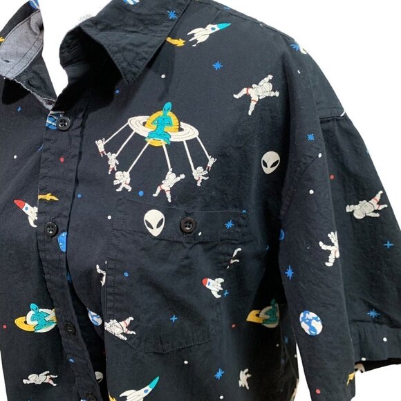 Eighty Eight Boy's Button Down Shirt Size XL UFO's Aliens Astronaut Short Sleeve - Picture 3 of 6